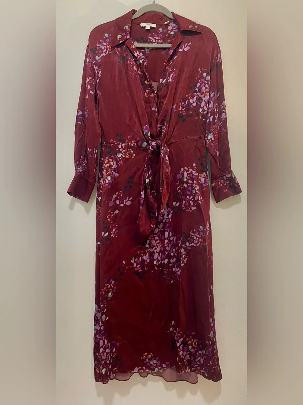 VINCE Forsythia Shaped-Collar Tie-Front Midi Dress Size Small 4 6